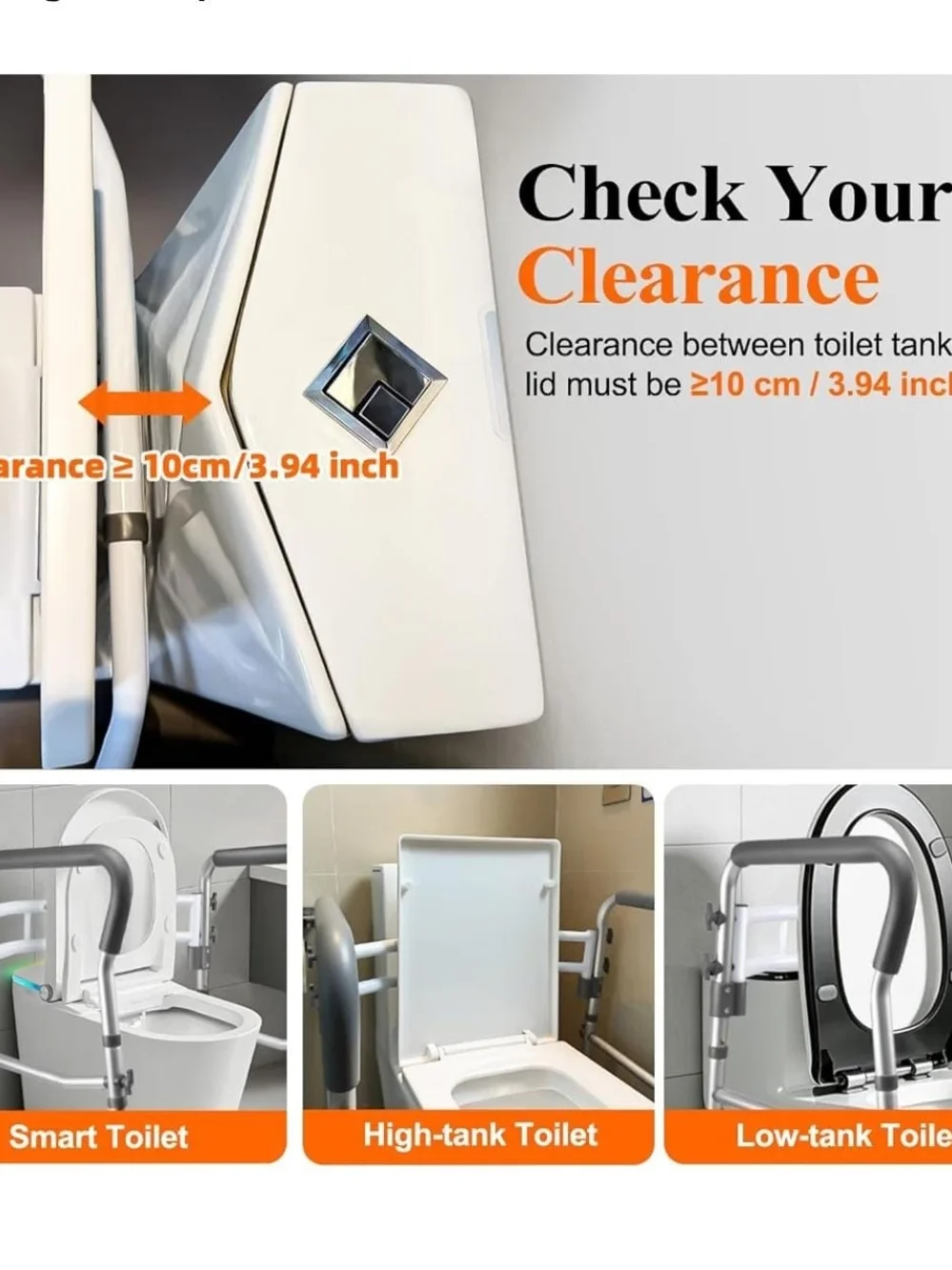 Adjustable Bathroom Support Rail - Gray